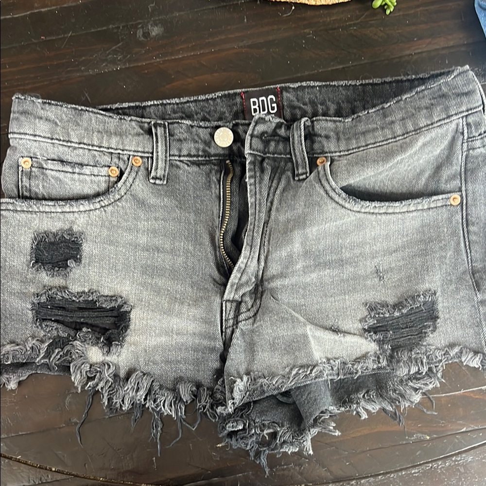 BDG Gray Distressed Jean Shorts with Raw Hem